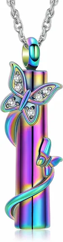 Vista 13 de shajwo Collar de cenizas de urna de mariposa cilíndrica para mujeres y hombres, joyería de cremación de seres queridos, colgante de vial