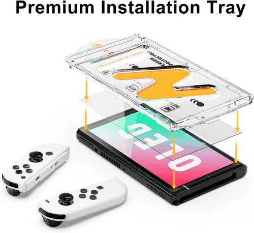 Vista 2 de Paquete de 2 protectores de pantalla de vidrio templado para Nintendo Switch OLED 2021, con kit de alineación automática, dureza 9H, sin burbujas