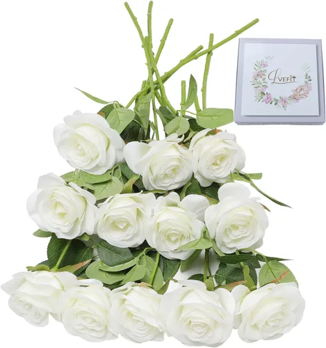 Vista 7 de LVEFIT - 12 rosas artificiales de otoño para decoración de otoño Beige
