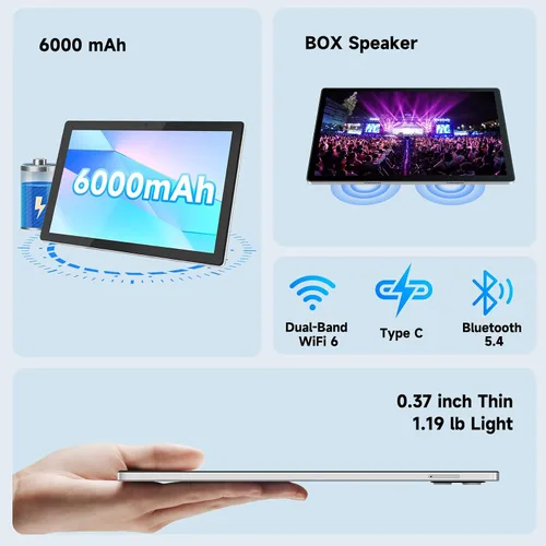 Vista 3 de Tableta, tableta Android con 12 GB de RAM 64 GB de ROM, tabletas con procesador Octa-Core con teclado, mouse, pantalla táctil de 10.1 pulgadas 1280