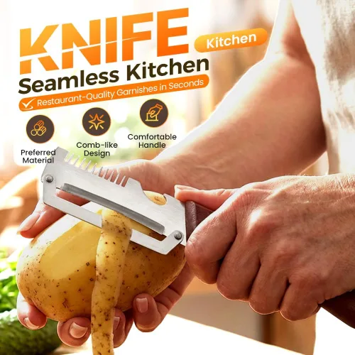 Vista 2 de Multi-Functional Vegetable Peeler for Kitchen, 2026 New Premium Vegetable Peeler with Wooden Handle and Bottle Opener, Stainless Steel Peeling Tool