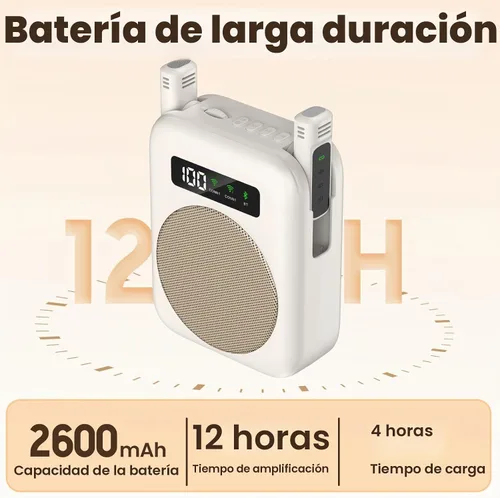 Vista 4 de Amplificador de voz con micrófono lavalier Bluetooth, amplificador Bluetooth para profesor, amplificador de voz portátil, sistema de micrófono