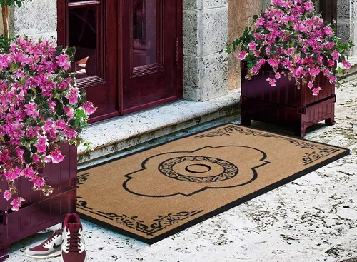 Vista 6 de A1HC - Felpudo con monograma de fibra de coco natural para entrada exterior, resistente y antidesprendimientos, duradero, perfil delgado, fácil
