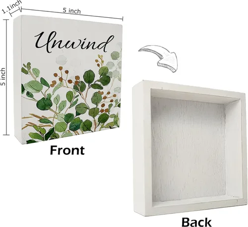 Vista 6 de Decoración de baño de granja verde salvia, letrero de caja de madera con frase "Breathe Quotes", decoración de estantes, artículos pequeños de Unwind