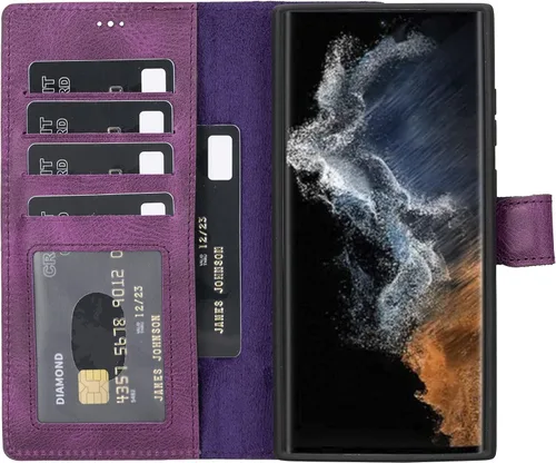 Vista 14 de HARDISTON Funda tipo cartera compatible con Samsung Galaxy S21, hecha a mano, de piel auténtica, cubierta magnética desmontable tipo flip con Negro
