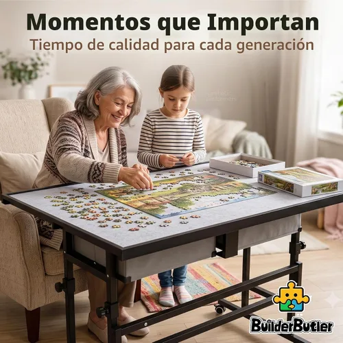 Vista 4 de BuilderButler Mesa de rompecabezas de 1500 piezas con marco de metal con ruedas, altura ajustable de 33.43 x 24.92 pulgadas y tabla de rompecabezas
