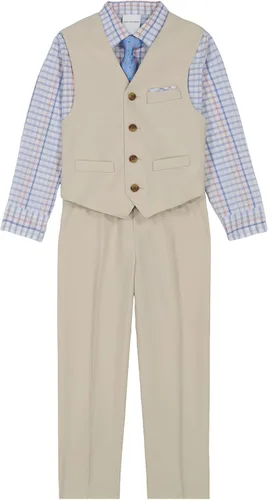 Vista 7 de Van Heusen Conjunto de traje formal de 4 piezas para niños, chaleco, pantalones, camisa de vestir con cuello y corbata