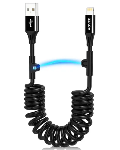 Vista 8 de AGVEE Cable de carga corto USB-C a Lightning en espiral de 1.5 pies [certificado MFI] Cable de carga rápida PD de 30 W en el automóvil para iPhone