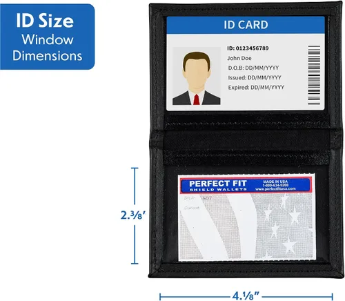 Vista 2 de Perfect Fit Shield Wallets Slim Dress Leather 2 ID Windows Wallet Bifold Licencia titular doble doble ID tarjeta permiso para tarjetas más grandes
