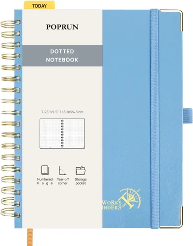 Vista 11 de POPRUN - Cuaderno de notas con espiral y puntos, diario A5 de 5.75" x 8.25", papel grueso de 120 gsm, 141 páginas numeradas, tapa dura para hombres