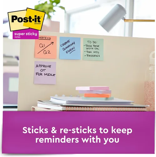 Vista 4 de Post-It Notas, Super Sticky, 3" x 3", 5ct - Multicolor