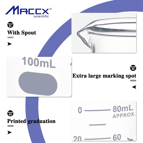 Vista 3 de Vaso de vidrio resistente de 3.4 onzas (3.4 fl oz), 3.3 Griffin de borosilicato de forma baja con graduación impresa, paquete de 4, BKL100-004