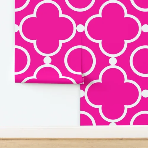 Vista 4 de Spoonflower Lattice Pinkpop Pink Pre-Pasted Removable Wallpaper Test Swatch 12" x 24" Tile Pop Decor Garden Self-adhesive, removable and