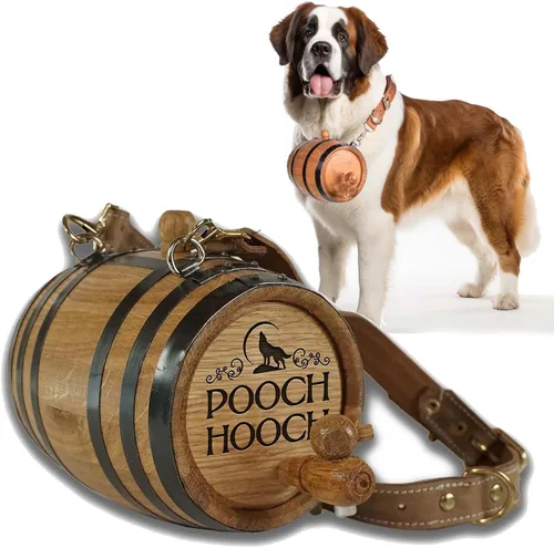 Vista 17 de St Bernard - Collar de barril de whisky para perro, 'M.U.T.T.' - Dispensador de barril de roble de 1/2 litro para perros San Bernardo con correa