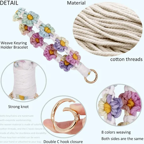 Vista 3 de BIHRTC Llavero de pulsera boho con soporte para lápiz labial, pulsera hecha a mano