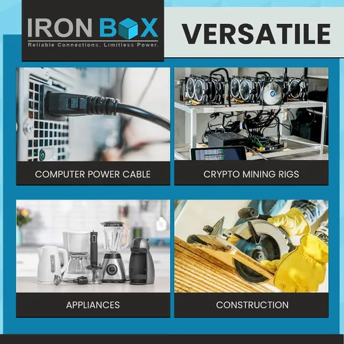 Vista 6 de IronBox Electric - Cable de Alimentación de Servicio Pesado 5-15P a C13 - Cable PC SJT 14/3 de 3 Clavijas 15A 125V - Cable para Computadora