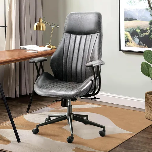 Vista 12 de Mid Century Modren - Silla de oficina, escritorio para computadora con ruedas, silla ejecutiva ergonómica de respaldo alto con soporte lumbar, silla