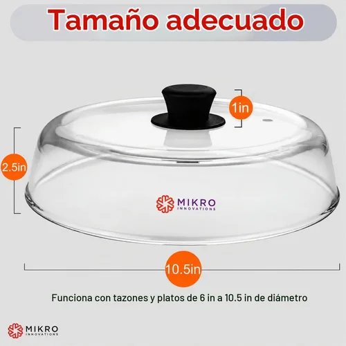 Vista 3 de Cubierta de vidrio para salpicaduras de microondas para plato de alimentos, resistente protector de salpicaduras de vidrio de borosilicato con Negro