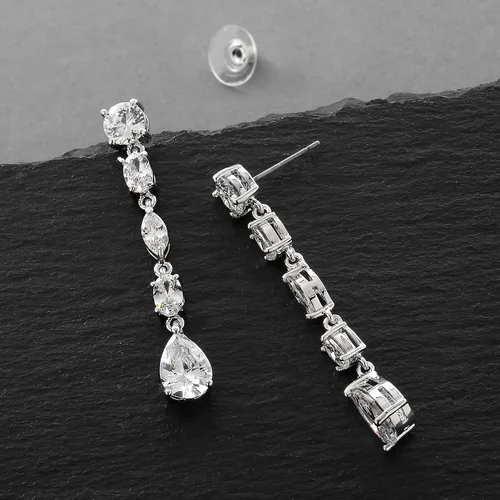 Vista 6 de Mariell Aretes de novia de circonita cúbica aretes colgantes para boda aretes de circonita cúbica para novias Metal Gema Circonia cúbica