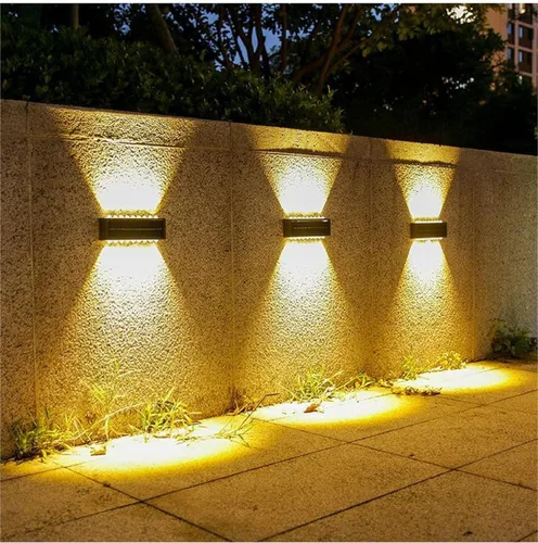 Vista 2 de ASLIDECOR 16 luces LED solares de pared, paquete de 2 luces solares blancas cálidas impermeables para cerca, iluminación solar negra para cubierta