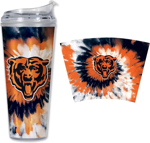 Vista 49 de Rico Industries NFL Football Glitter 24 onzas Vaso de purpurina acrílico con tapa con bisagra, Vaso de doble pared oficialmente licenciado con pajita