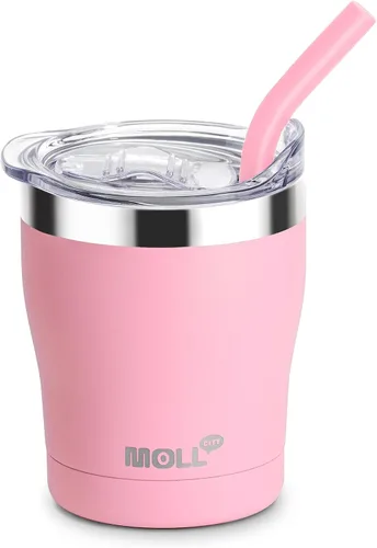 Vista 24 de Taza para niños Mollcity - Vaso de 9 oz con tapa y pajita de acero inoxidable, vaso aislado al vacío de doble pared para niños, a prueba