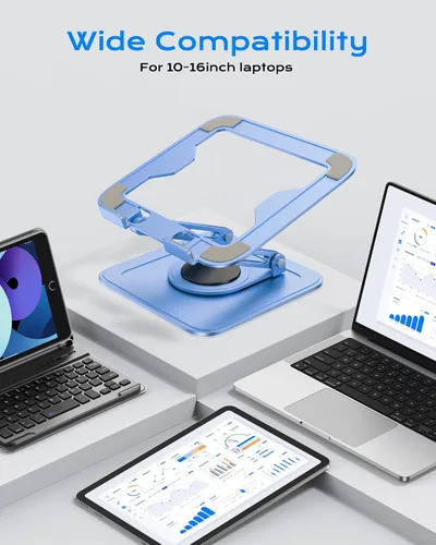 Vista 5 de LOXP Soporte ajustable para laptop, soporte para computadora con base giratoria de 360°, soporte ergonómico para computadora portátil