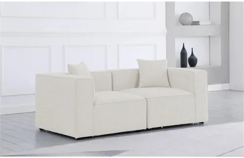 Vista 2 de Meridian Furniture 630Cream-S72B Colección Cube Modern Sofá modular tapizado de tela texturizada de lino contemporáneo, color crema, 72 pulgadas