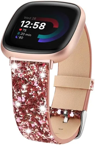 Vista 8 de Correa brillante compatible con Fitbit Versa 4/Fitbit Versa 3/Fitbit Sense 2/Sense Bandas Mujer Bling Glitter Correa de Cuero Accesorio de Correa
