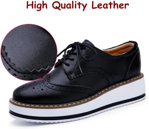 Vista 7 de DADAWEN - Zapatos con cintas tipo Oxford, con plataforma, para mujer, punta cuadrada