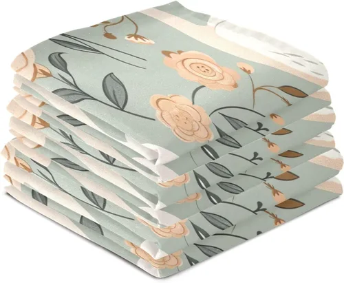 Vista 4 de GAIREG Swans and Retro Floral Dish Rag Set, 28x18 Inches Absorbent Printed Hand Towels, Set of 6