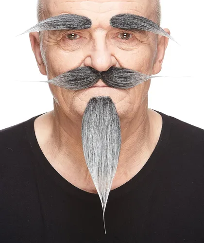 Vista 16 de Mustaches Fake Facial Hair Set, Beard, Eyebrows, Self-Adhesive Rey medieval negro