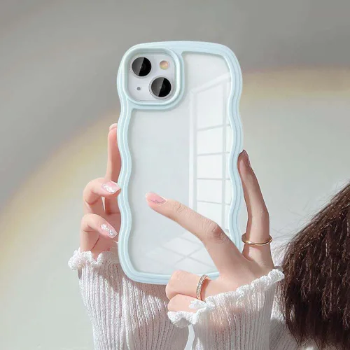 Vista 3 de UEEBAI Funda transparente con marco ondulado para iPhone 14 Plus de 6.7 pulgadas, funda transparente y rizada, bonita funda ondulada para teléfono
