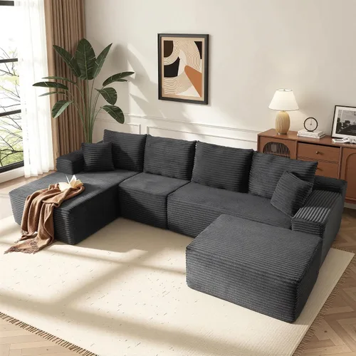 Vista 24 de AUGOP Sofá modular moderno de 96 pulgadas para sala de estar, sofá modular con sofás en forma de L, sofá tapizado sin hueso, sofá seccional con Negro