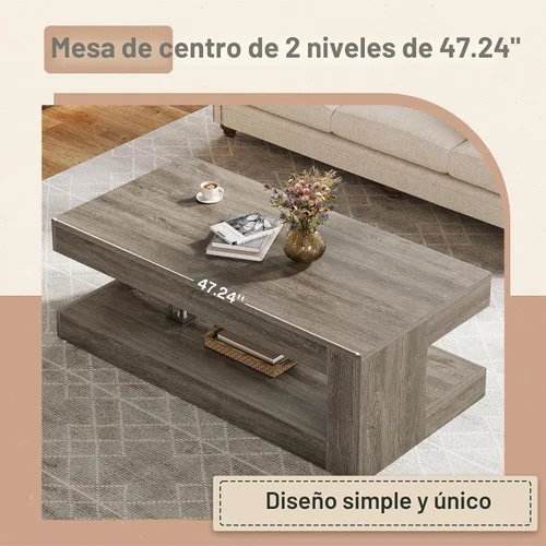 Vista 7 de Tribesigns Mesa de Centro para Sala de Estar, 47.24 Pulgadas Estilo Granja de 2 Niveles Mesa Central de Té y Cóctel con Almacenamiento, Gris