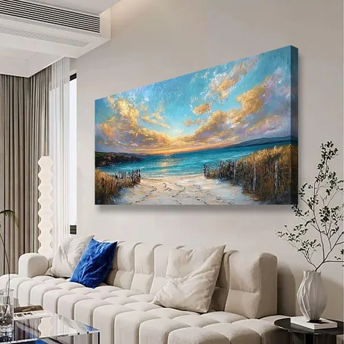 Vista 3 de Cuadros de Lienzo de la Costa de la Playa Arte de Pared para Sala de Estar Oficina Dormitorio Decoración de Pared, Impresiones de Arte de Pared