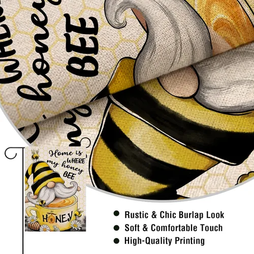 Vista 3 de Artofy Home is Where My Honey Bumble Bee Gnomo - Bandera decorativa para jardín, decoración exterior de primavera y verano, decoración exterior