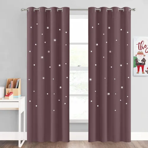 Vista 47 de NICETOWN - Cortinas de oscurecimiento de habitación con estrellas en rosa bebé, de 45 pulgadas de largo para dormitorio de niñas, cortinas