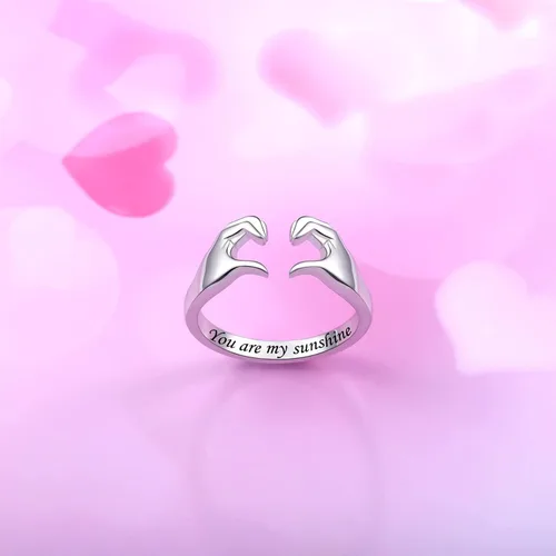 Vista 2 de Fookduoduo Anillos de abrazo para mujer, de plata de ley, ajustable, con texto en inglés "Always with You", anillos de joyería para parejas, anillos