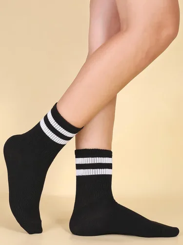 Vista 2 de OYOANGLE 2 pares de calcetines casuales con ribete a rayas para mujer