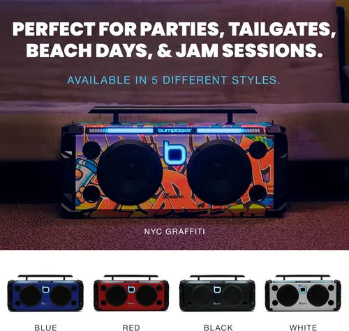 Vista 7 de Bumpboxx Flare8 Pro Bluetooth Boombox, NYC Graffiti, 2 micrófonos Graffiti de Nueva York
