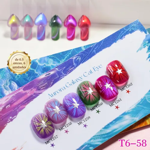 Vista 6 de Double Rhythm - Juego de esmalte de uñas de gel ojo de gato de 6 unidades, mismo color, misma botella, 14.8 ml, brillo con glitter, con imán Aurora