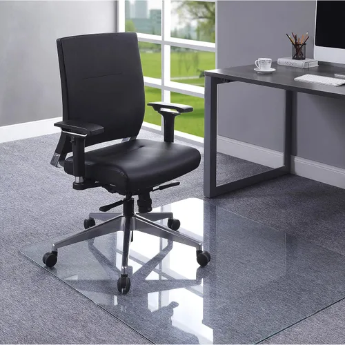 Vista 5 de Lorell Alfombrilla de vidrio templado para silla, 44 pulgadas de ancho x 50 pulgadas de profundidad x 0.25 pulgadas de grosor, transparente, 1 unidad