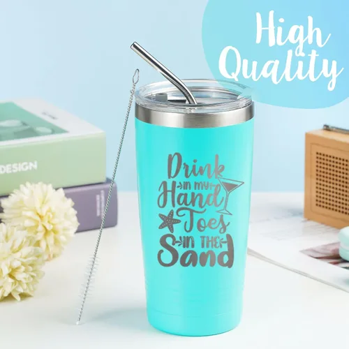 Vista 3 de Onebttl Regalos de playa para mujeres u hombres, vaso de viaje de acero inoxidable aislado al vacío de 20 onzas con tapa, regalos temáticos