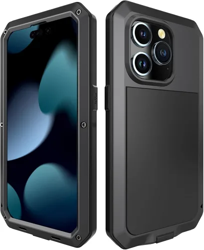 Vista 2 de Compatible con iPhone 15 Pro Max, funda protectora de cuerpo completo 360, resistente a los golpes, funda de metal de aleación de aluminio con Negro