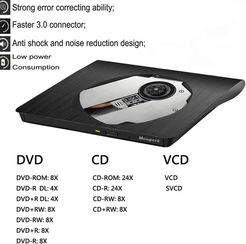 Vista 2 de Unidad externa de CD de DVD, USB 3.0 Tipo-C Ultra Slim Drives CD DVD RW Player/DVD CD ROM Drive/Writer/Rewriter/USB CD Burner Compatible con Mac