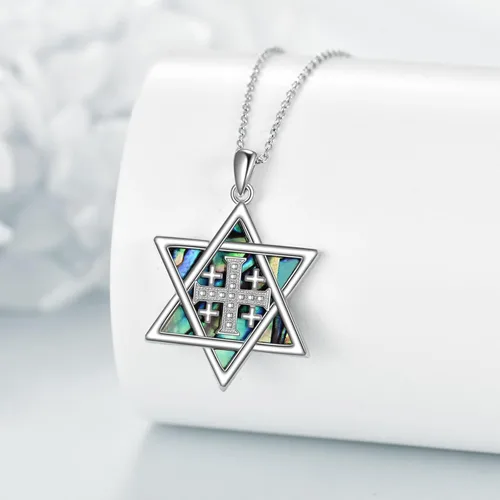 Vista 65 de YFN Collar de estrella de David de plata de ley, concha de abulón, árbol de la vida, joyería judía, regalos para mujeres y hombres