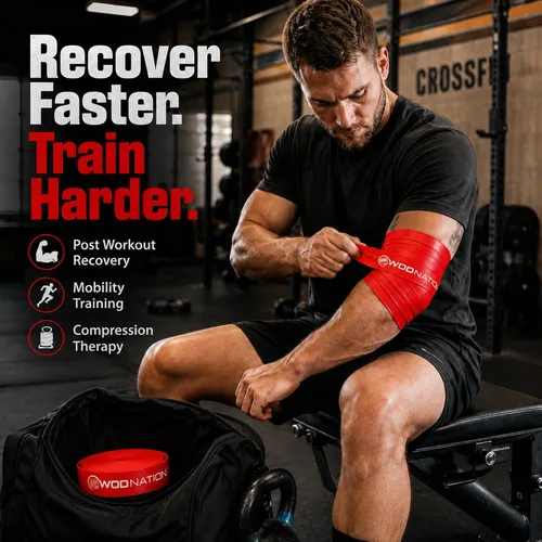 Vista 2 de WOD Nation Muscle Floss Bands Recovery Band for Tack and Flossing Sore Muscles and Increasing Mobility : Stretch Band Includes Carrying Case