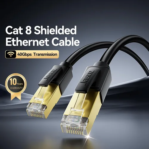 Vista 3 de Cable Ethernet Cat 8 de 3 pies, cable de red trenzado de nailon de alta velocidad de 40 Gbps 2000 MHz, cable LAN RJ45 sólido blindado resistente