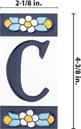 Vista 4 de Sevillano Flora Address Letters C 2-1/8" x 4-3/8" - Azulejo de pared de cerámica